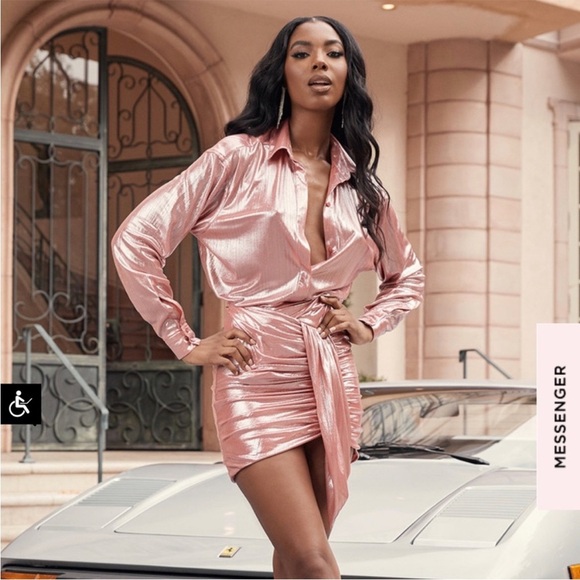 House of CB Dresses & Skirts - House of CB Shahja pink metallic ruched mini skirt Size Medium